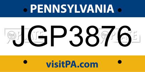 JGP3876 Pennsylvania License Plate