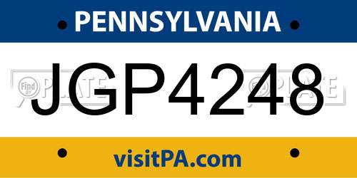 JGP4248 Pennsylvania License Plate