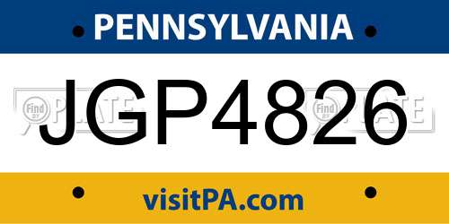 JGP4826 Pennsylvania License Plate