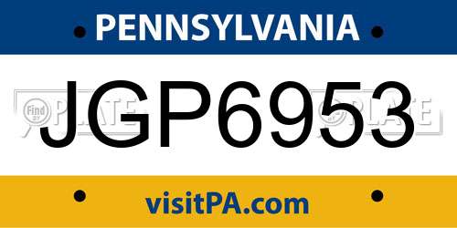 JGP6953 Pennsylvania License Plate