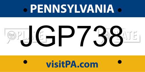 JGP738 Pennsylvania License Plate