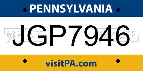 JGP7946 Pennsylvania License Plate