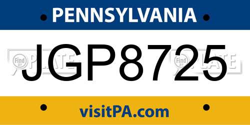 JGP8725 Pennsylvania License Plate