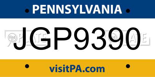 JGP9390 Pennsylvania License Plate