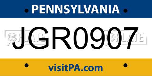 JGR0907 Pennsylvania License Plate