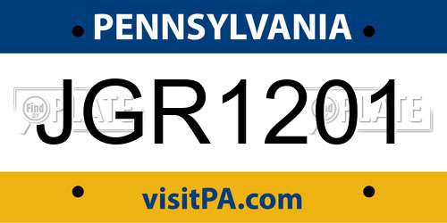 JGR1201 Pennsylvania License Plate