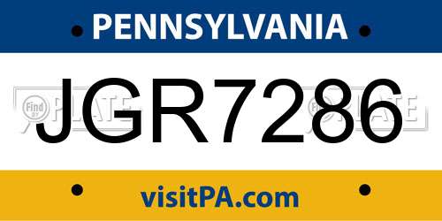 JGR7286 Pennsylvania License Plate
