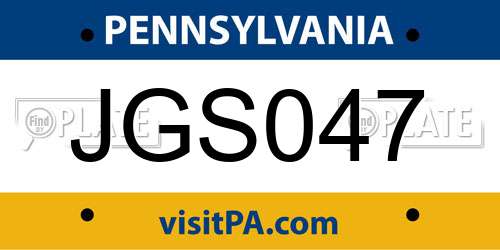 JGS047 Pennsylvania License Plate
