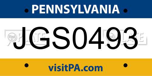 JGS0493 Pennsylvania License Plate