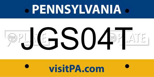 JGS04T Pennsylvania License Plate