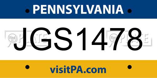 JGS1478 Pennsylvania License Plate