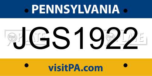 JGS1922 Pennsylvania License Plate