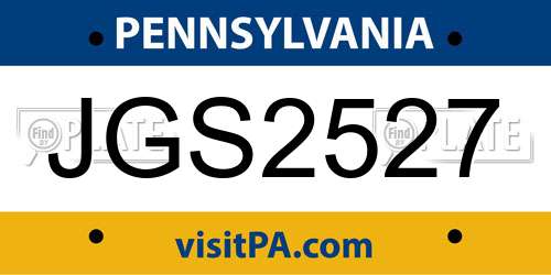 JGS2527 Pennsylvania License Plate