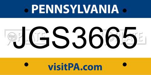 JGS3665 Pennsylvania License Plate