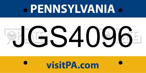 JGS4096 Pennsylvania License Plate