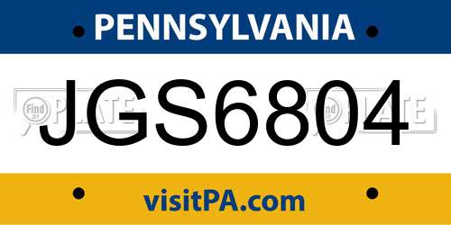JGS6804 Pennsylvania License Plate