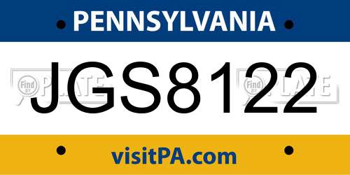 JGS8122 Pennsylvania License Plate