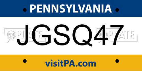 JGSQ47 Pennsylvania License Plate