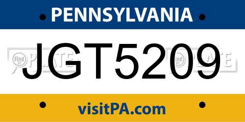 JGT5209 Pennsylvania License Plate
