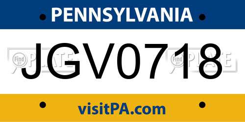 JGV0718 Pennsylvania License Plate
