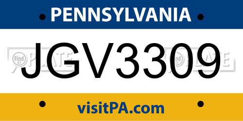 JGV3309 Pennsylvania License Plate