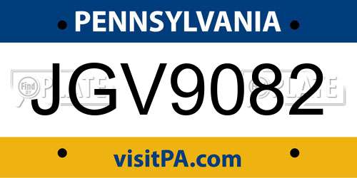 JGV9082 Pennsylvania License Plate