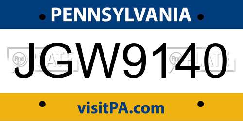 JGW9140 Pennsylvania License Plate