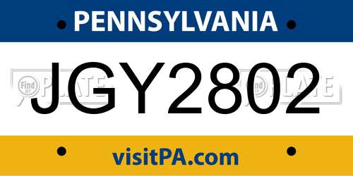 JGY2802 Pennsylvania License Plate