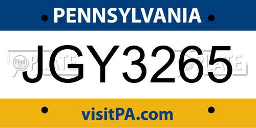 JGY3265 Pennsylvania License Plate