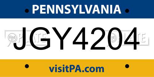 JGY4204 Pennsylvania License Plate