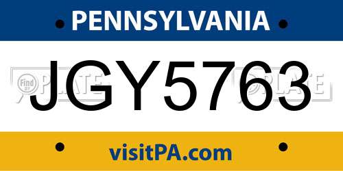 JGY5763 Pennsylvania License Plate
