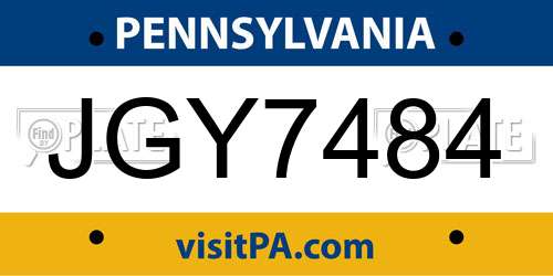 JGY7484 Pennsylvania License Plate