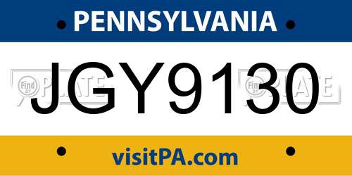 JGY9130 Pennsylvania License Plate