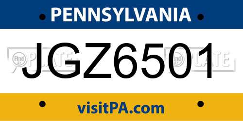 JGZ6501 Pennsylvania License Plate
