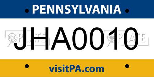 JHA0010 Pennsylvania License Plate