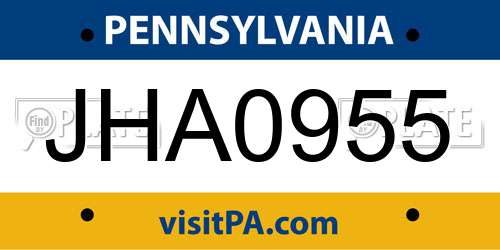 JHA0955 Pennsylvania License Plate