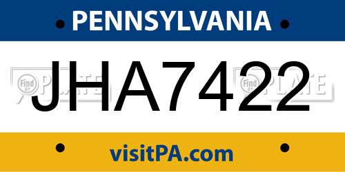 JHA7422 Pennsylvania License Plate