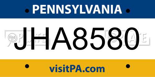 JHA8580 Pennsylvania License Plate