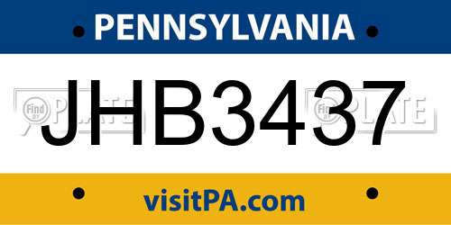 JHB3437 Pennsylvania License Plate