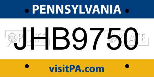 JHB9750 Pennsylvania License Plate