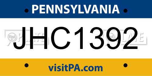 JHC1392 Pennsylvania License Plate