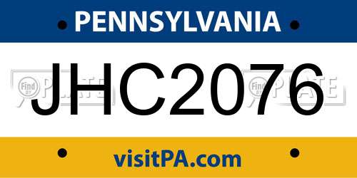 JHC2076 Pennsylvania License Plate