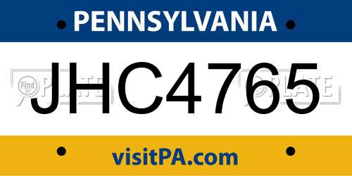JHC4765 Pennsylvania License Plate