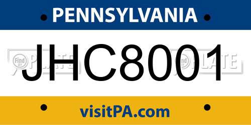 JHC8001 Pennsylvania License Plate