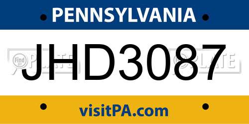 JHD3087 Pennsylvania License Plate
