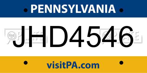 JHD4546 Pennsylvania License Plate