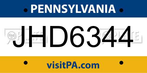 JHD6344 Pennsylvania License Plate