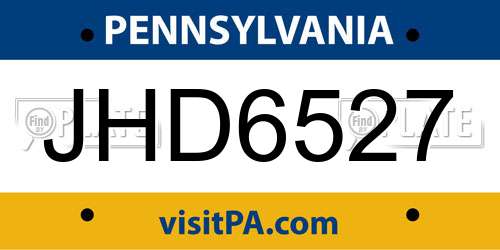 JHD6527 Pennsylvania License Plate