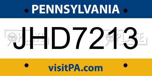 JHD7213 Pennsylvania License Plate