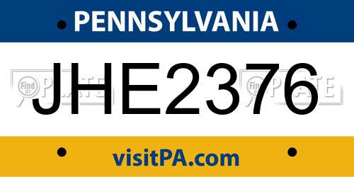 JHE2376 Pennsylvania License Plate